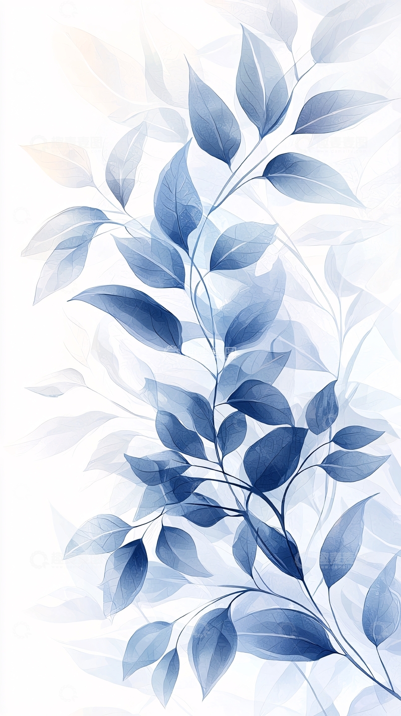 高清大图下载【趣麦麦图】蓝色透明叶子植物背景图