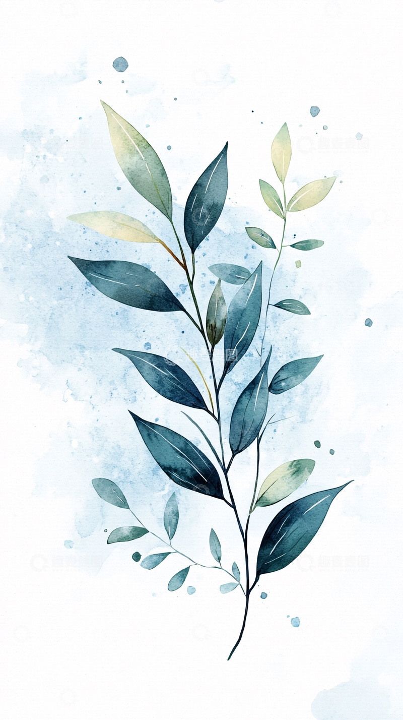 高清大图下载【趣麦麦图】水彩植物插画背景图