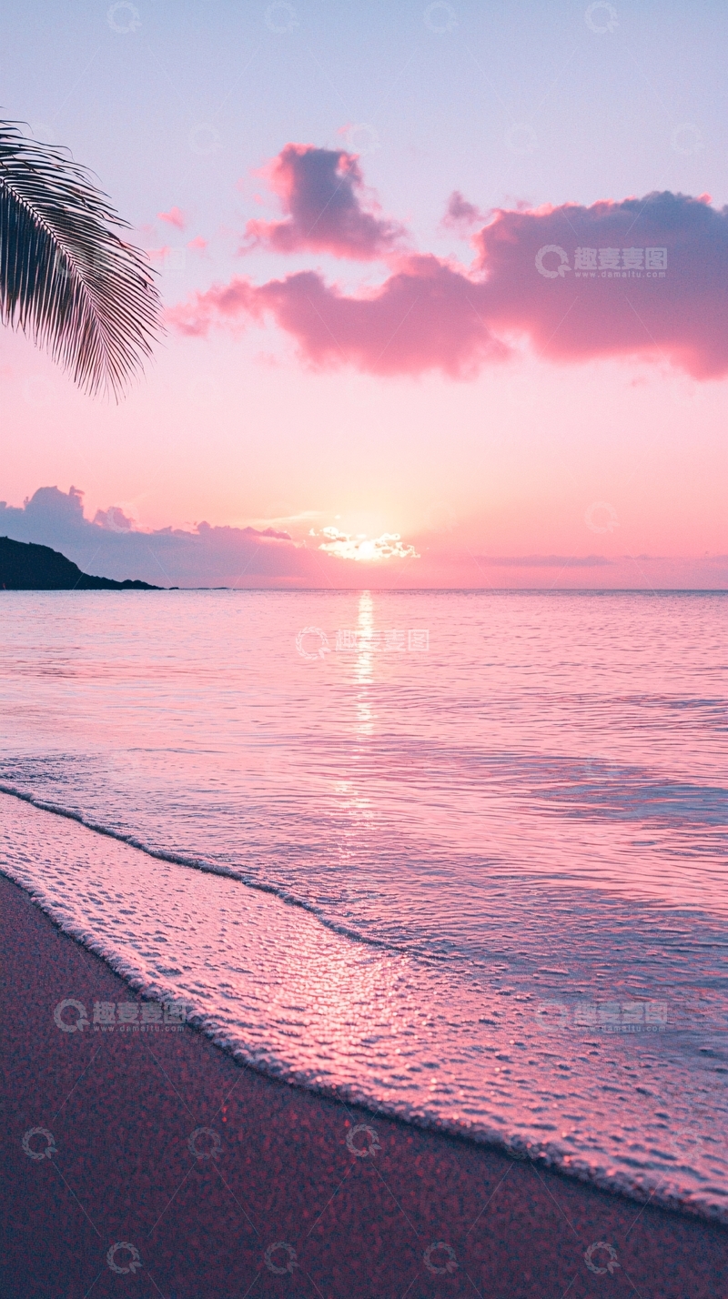 高清大图下载【趣麦麦图】粉色日落海滩风景