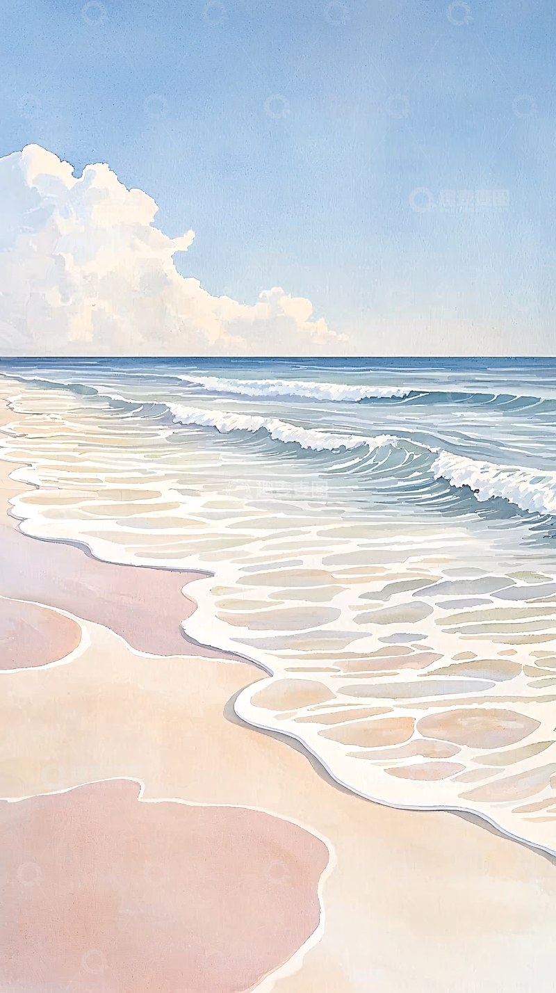 高清大图下载【趣麦麦图】海滩上的海浪与沙滩