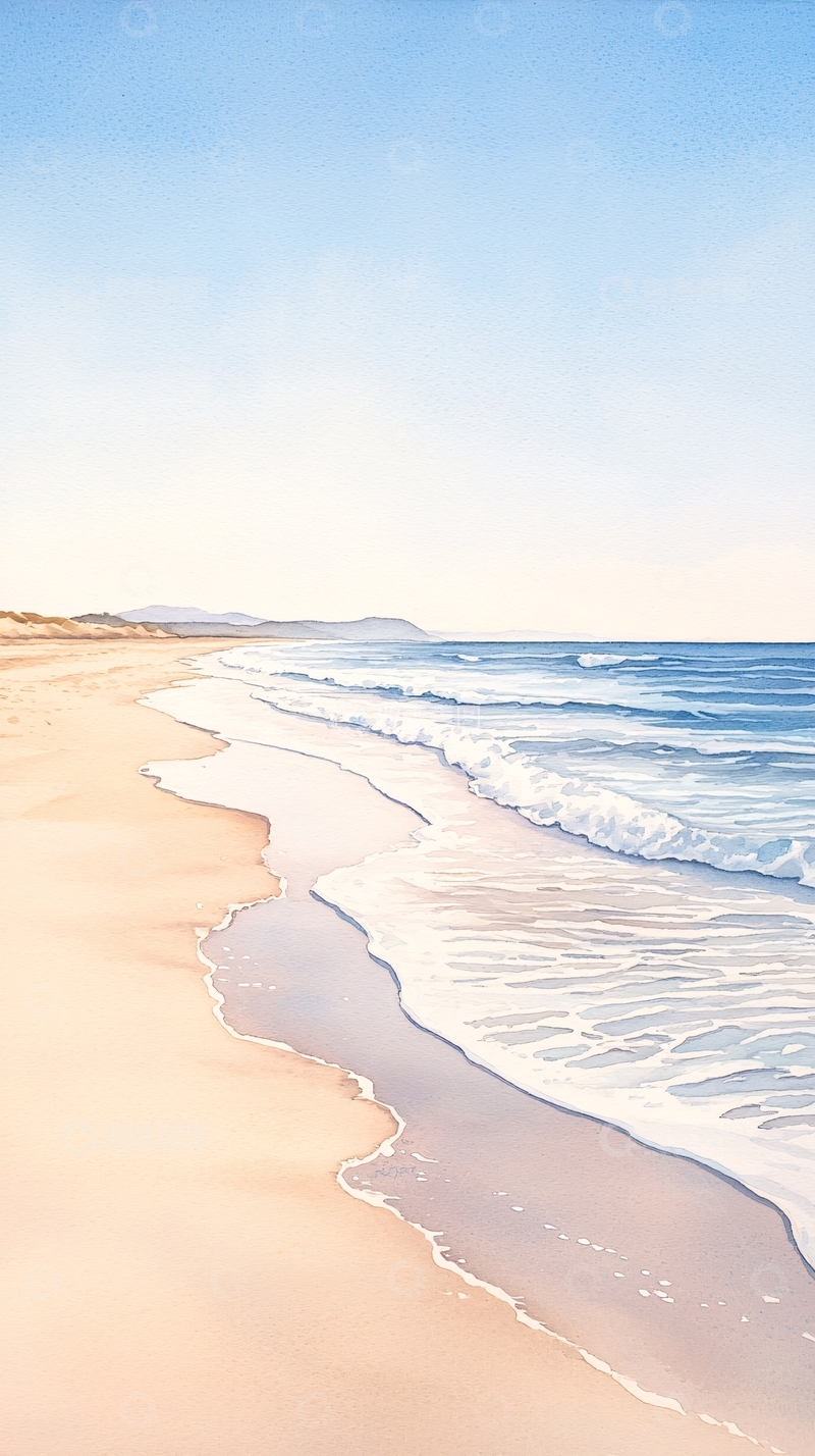 高清大图下载【趣麦麦图】海滩上的海浪与沙滩