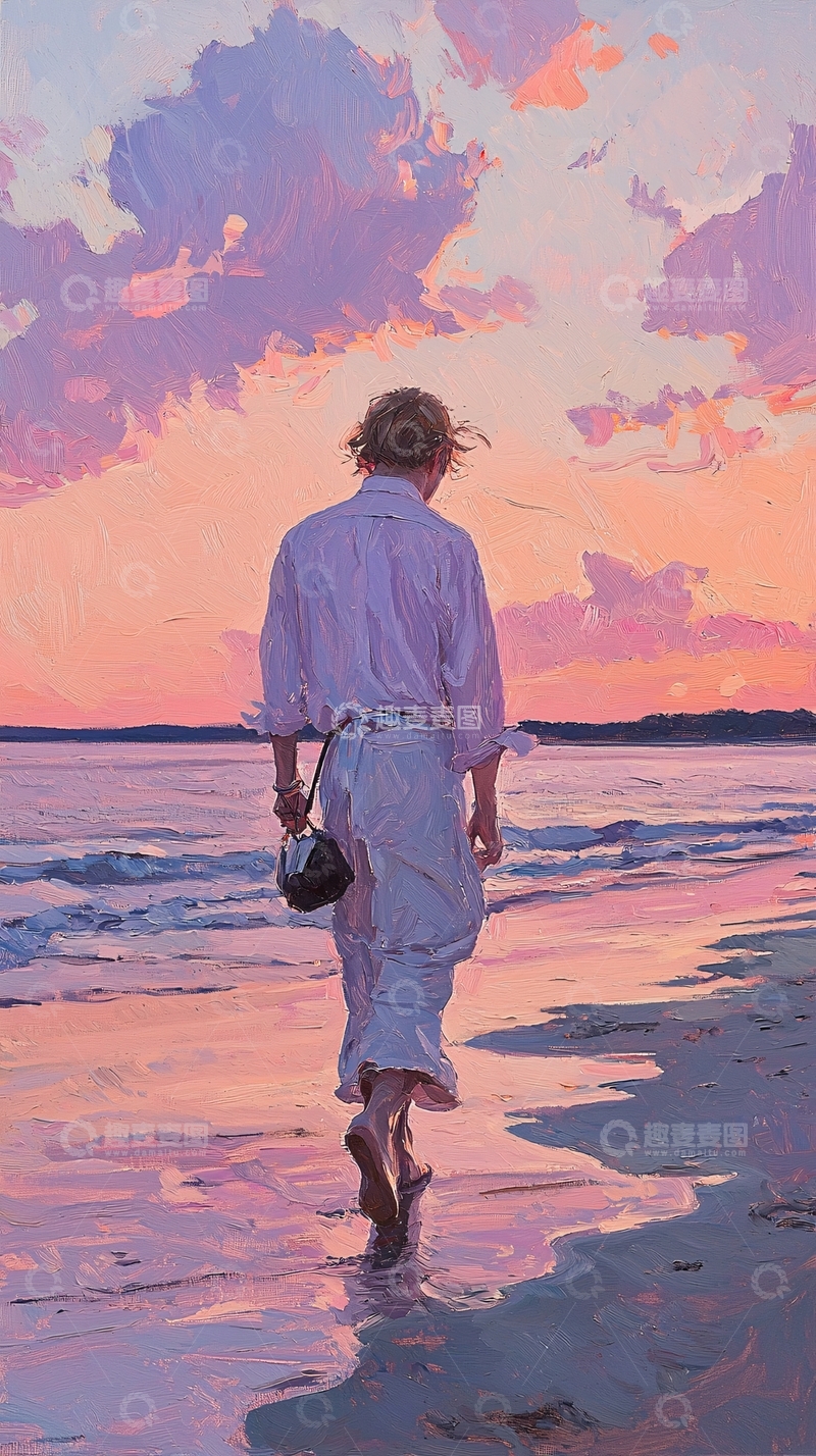 高清大图下载【趣麦麦图】夕阳海滩漫步人像