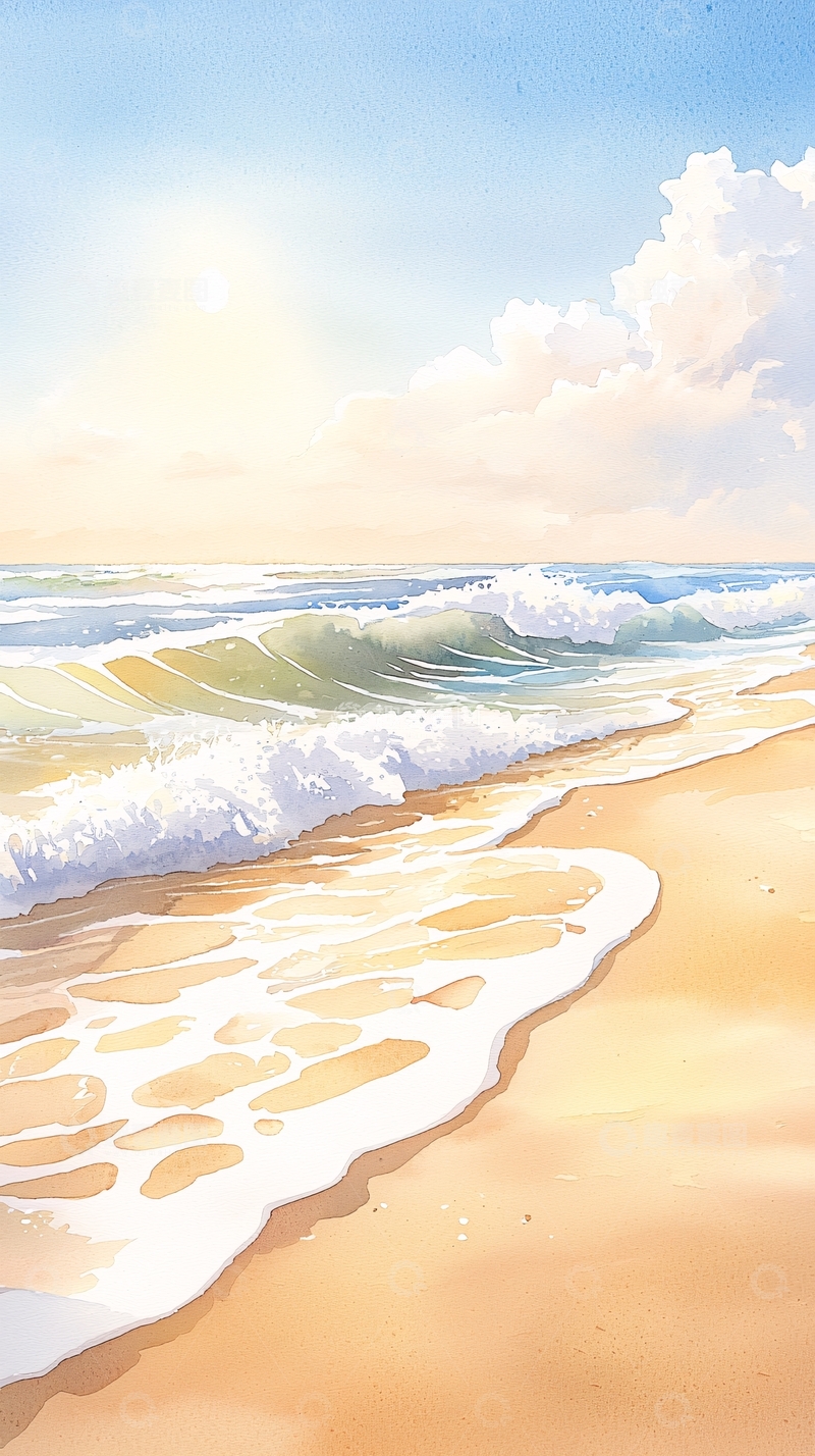 高清大图下载【趣麦麦图】海滩日落海浪沙滩风景