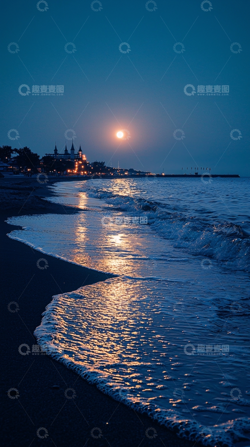 高清大图下载【趣麦麦图】月光下的海滩夜景