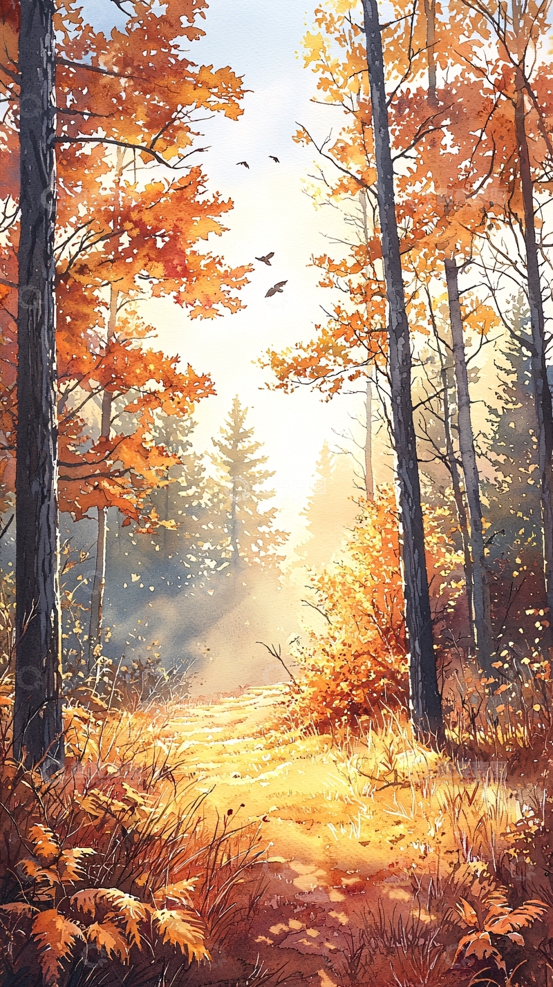 高清大图下载【趣麦麦图】秋日森林晨光