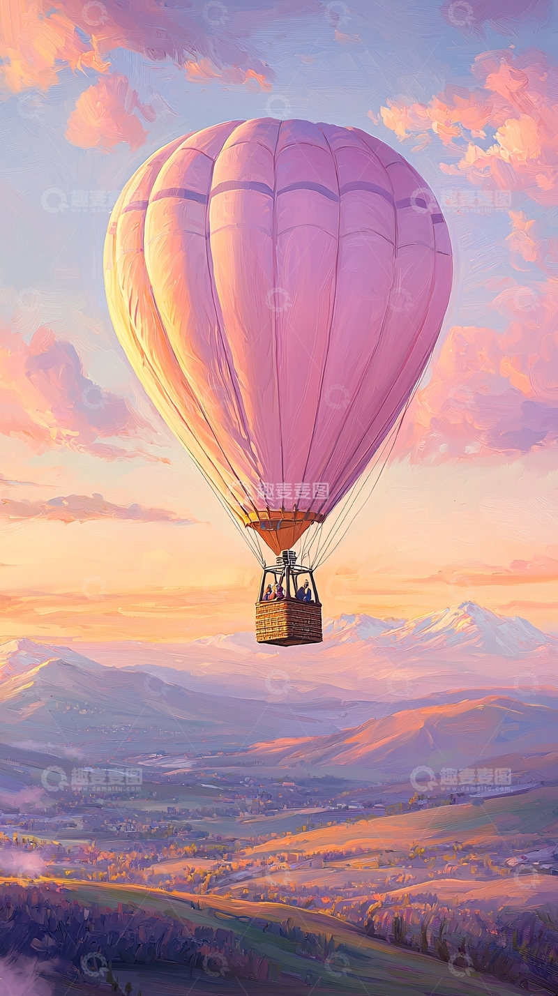 高清大图下载【趣麦麦图】热气球日落山景