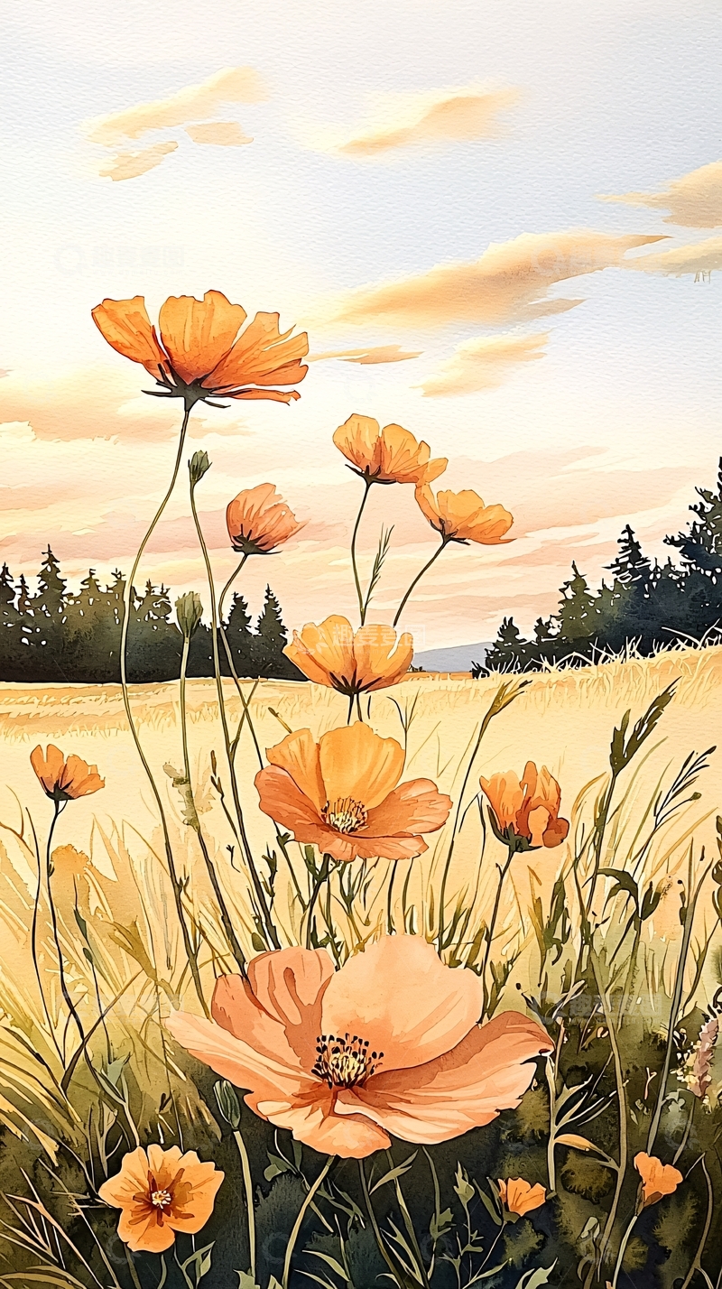 高清大图下载【趣麦麦图】秋日田野中的橙色花朵