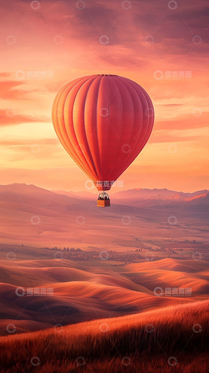高清大图下载【趣麦麦图】热气球日落沙漠风景