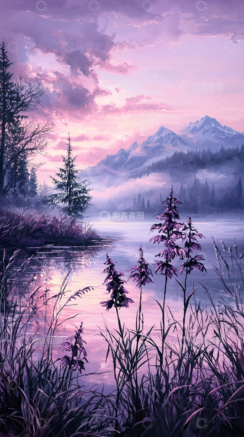 高清大图下载【趣麦麦图】晨雾中的湖畔风景