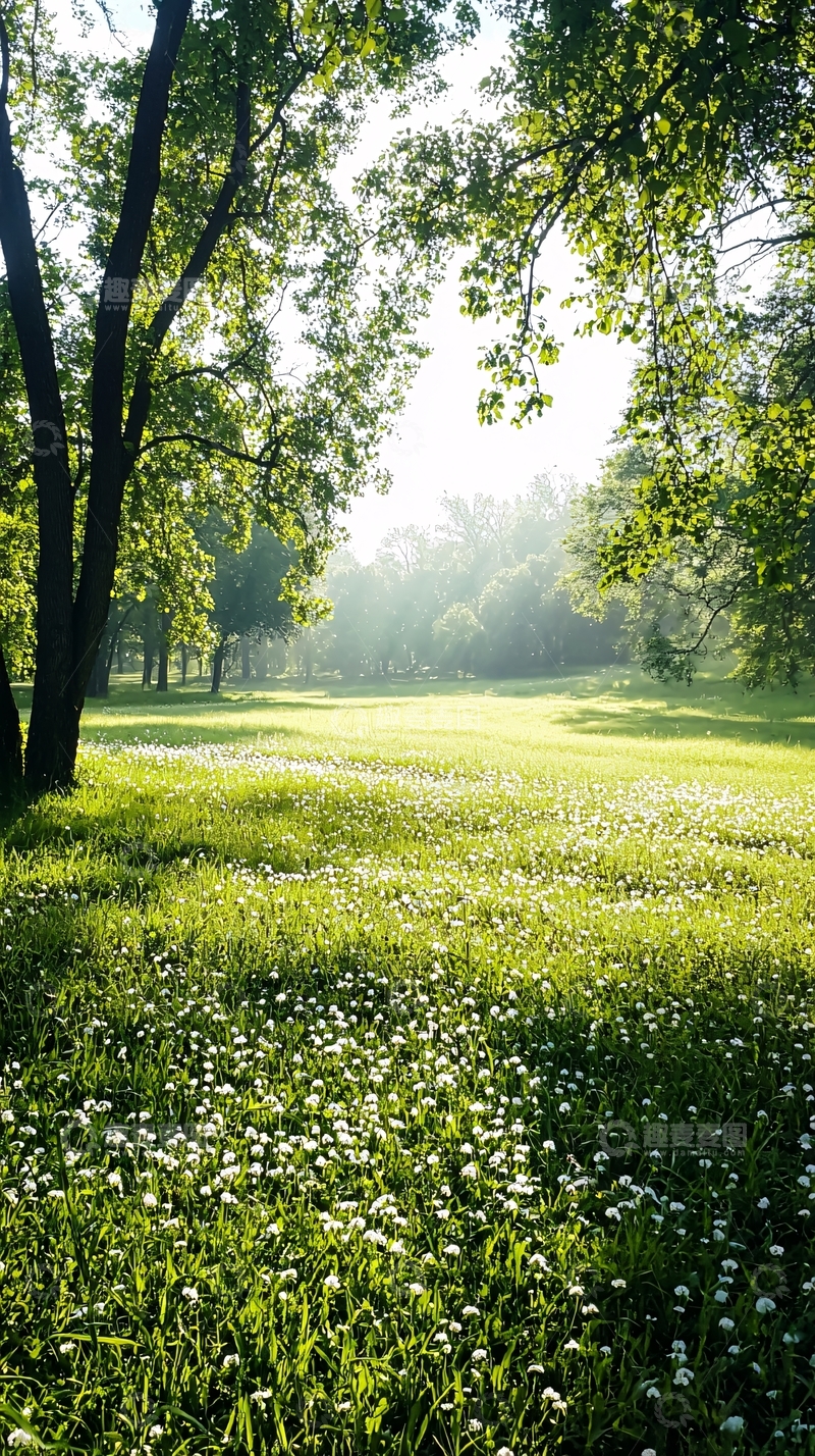 高清大图下载【趣麦麦图】阳光下的草地与树木