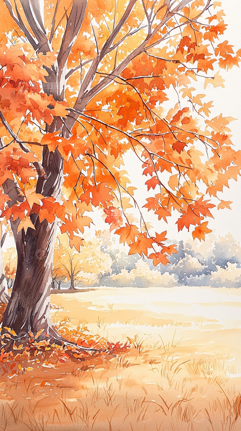 高清大图下载【趣麦麦图】秋日湖畔枫叶树