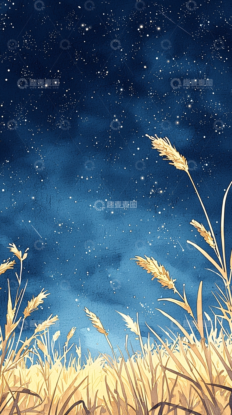 高清大图下载【趣麦麦图】夜空下的麦田