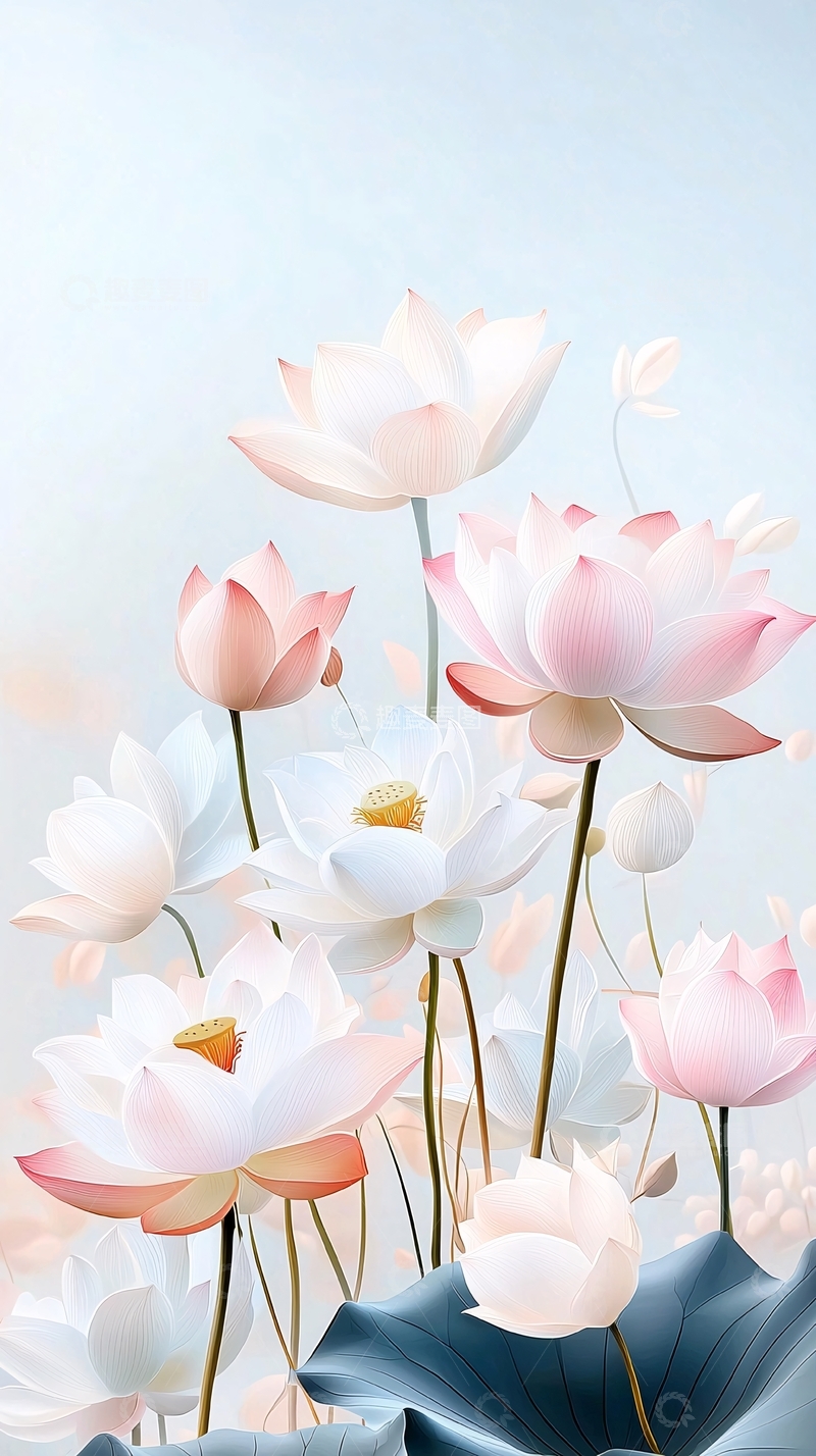 高清大图下载【趣麦麦图】粉色莲花艺术插画背景