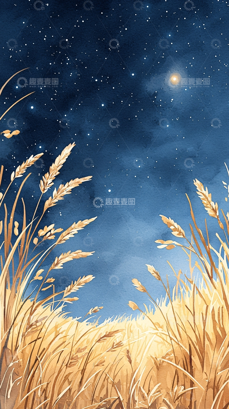 高清大图下载【趣麦麦图】夜空下的麦田