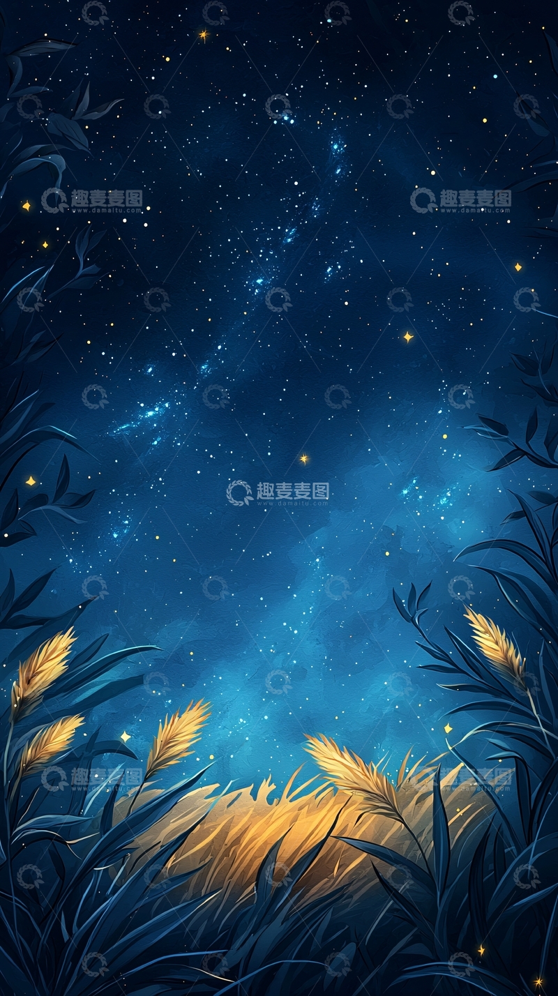 高清大图下载【趣麦麦图】夜空下的麦田