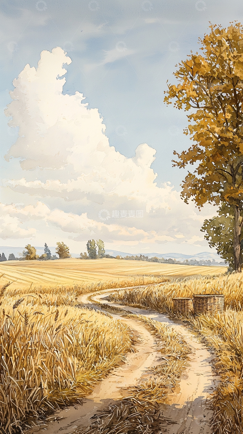 高清大图下载【趣麦麦图】秋日田野小径风景画