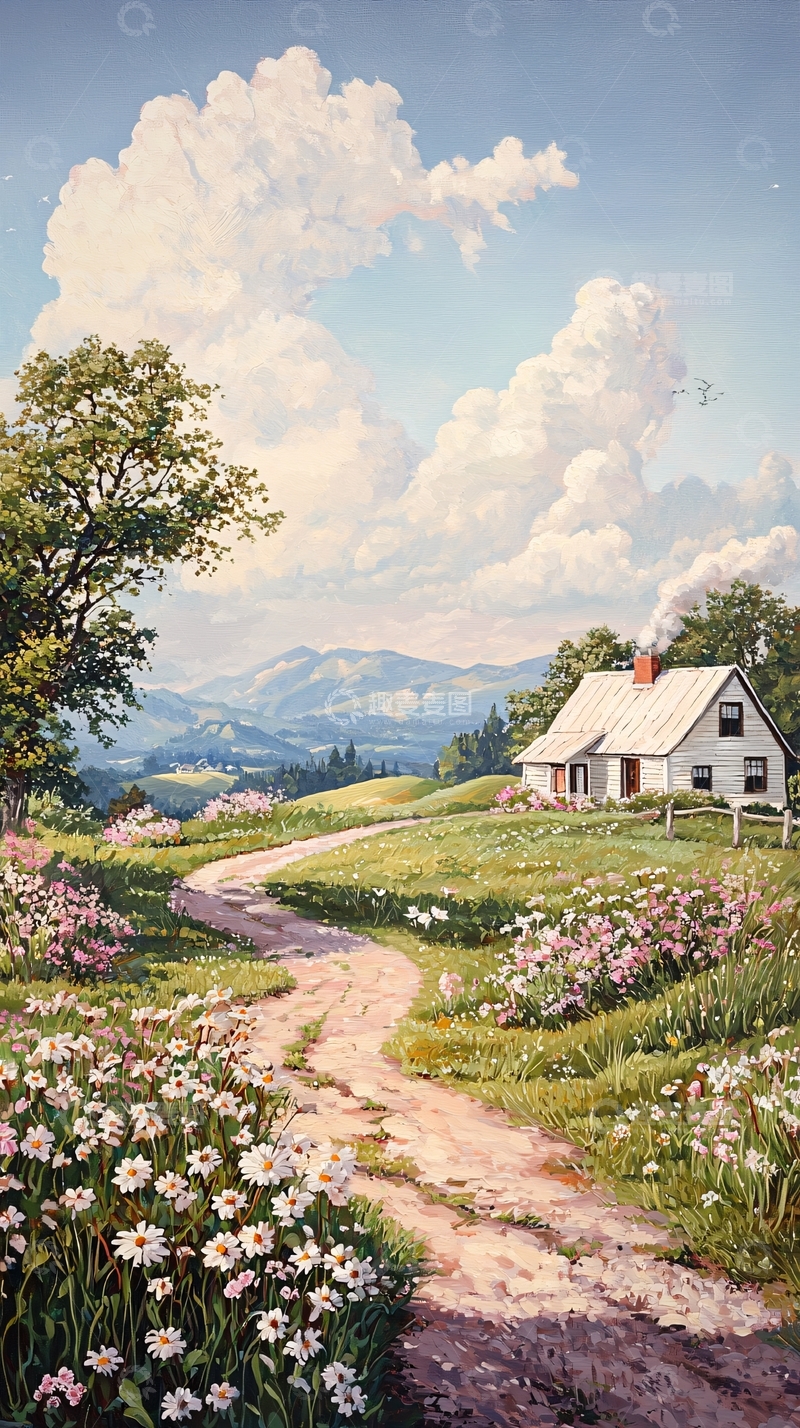 高清大图下载【趣麦麦图】乡村小路与山间花海