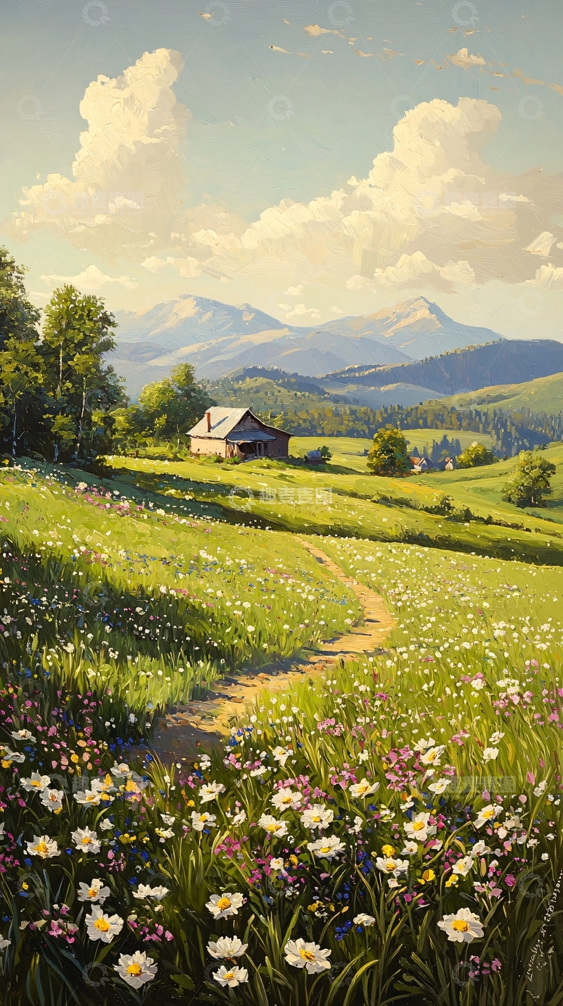 高清大图下载【趣麦麦图】山间小屋与花海