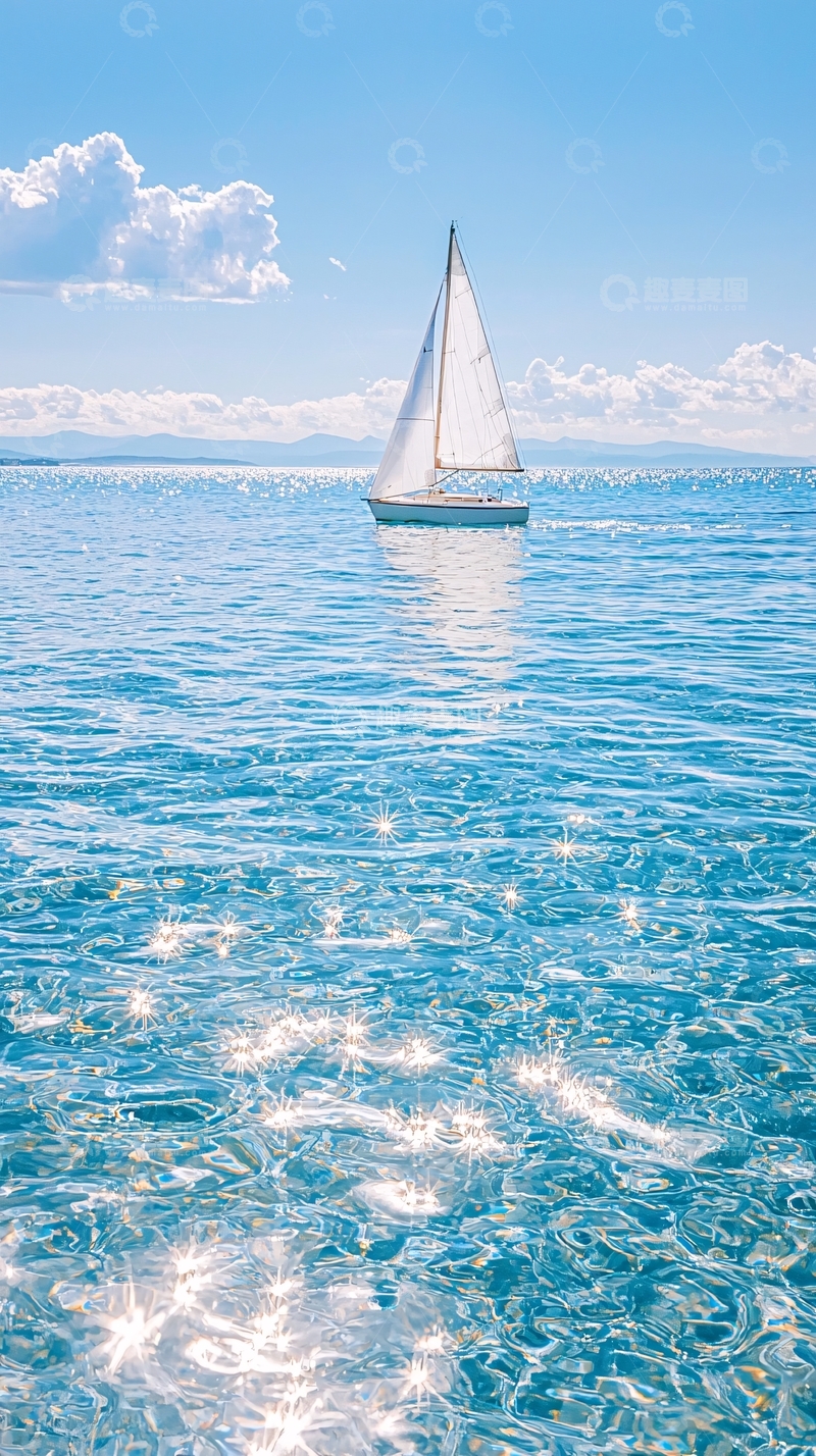 高清大图下载【趣麦麦图】夏日海面帆船风景