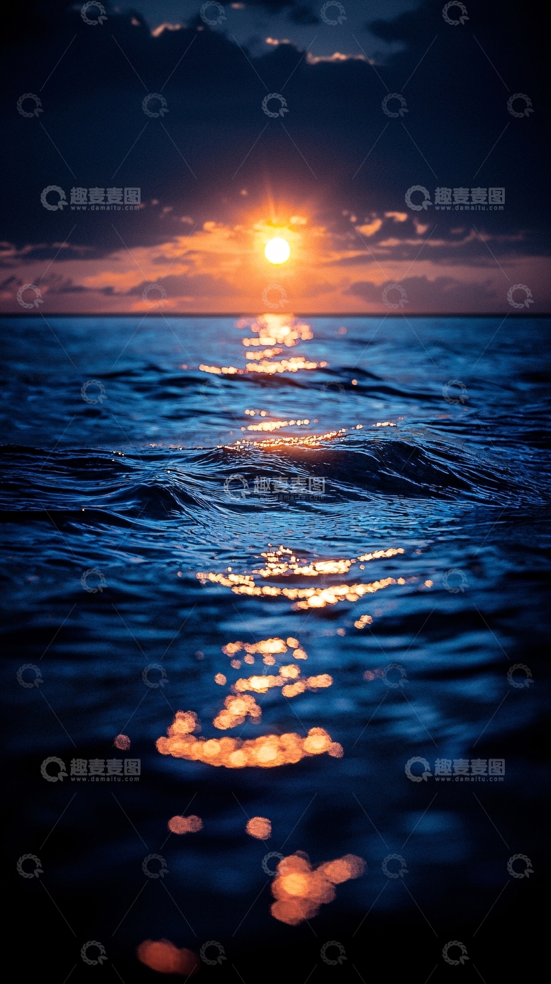高清大图下载【趣麦麦图】夕阳海面波光粼粼