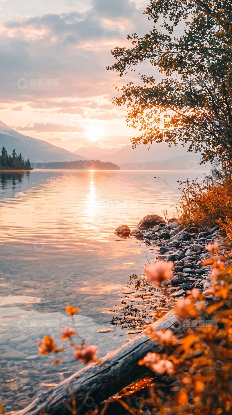 高清大图下载【趣麦麦图】日落湖畔宁静美景
