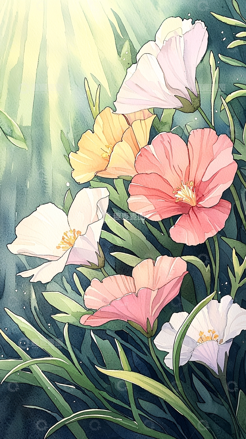 高清大图下载【趣麦麦图】水彩花卉背景图