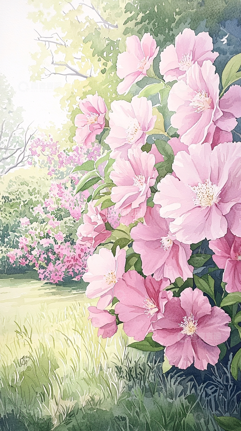 高清大图下载【趣麦麦图】粉色花朵盛开的春天景色