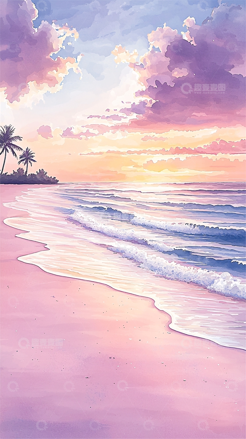 高清大图下载【趣麦麦图】梦幻海滩日落风景