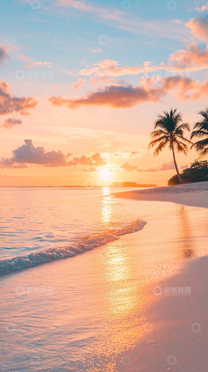 高清大图下载【趣麦麦图】日落海滩椰树沙滩