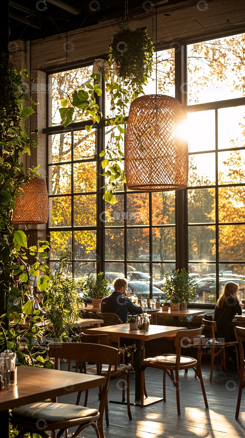 高清大图下载【趣麦麦图】秋日阳光下的温馨咖啡馆