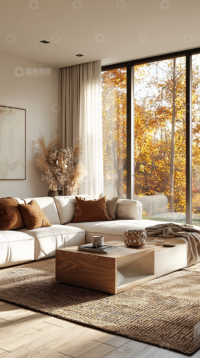 高清大图下载【趣麦麦图】秋日阳光下的温馨客厅