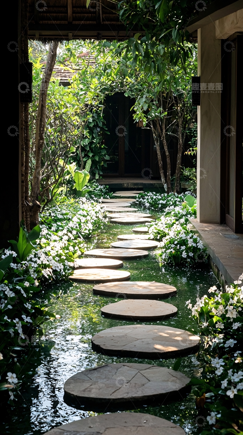 高清大图下载【趣麦麦图】石板路上的小桥流水庭院