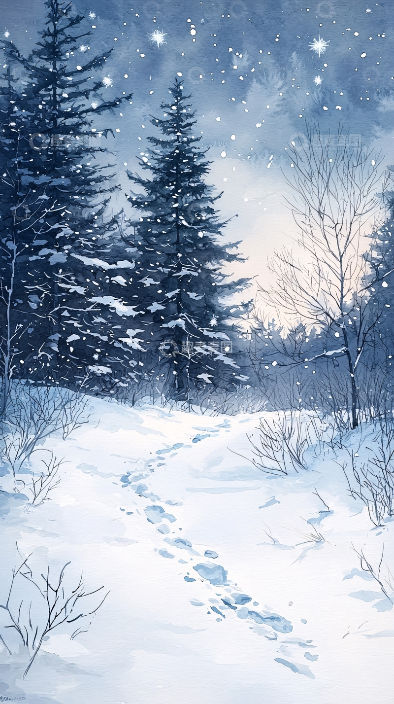 高清大图下载【趣麦麦图】冬日雪景小径