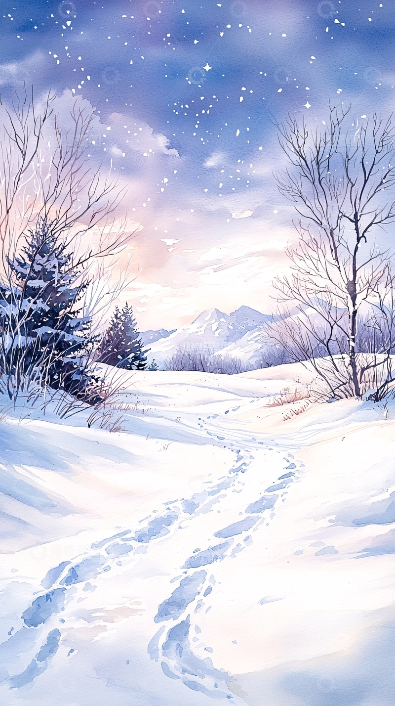 高清大图下载【趣麦麦图】冬日雪景小径
