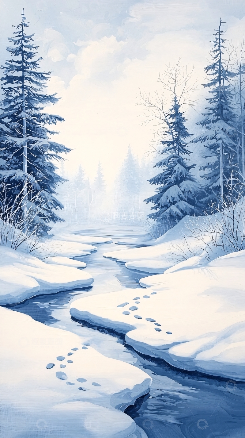高清大图下载【趣麦麦图】冬日雪景小溪