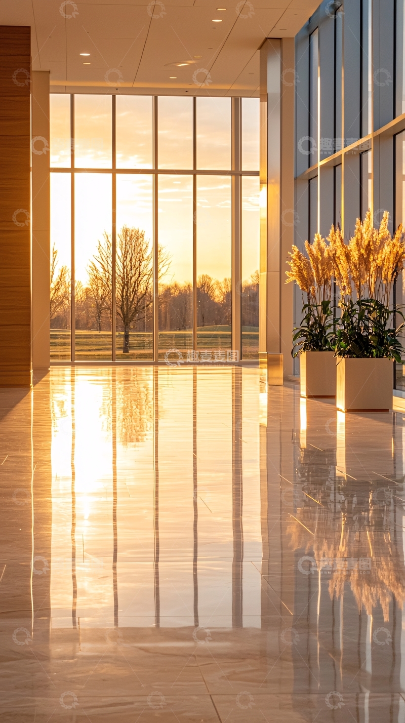 高清大图下载【趣麦麦图】现代建筑室内日落光影