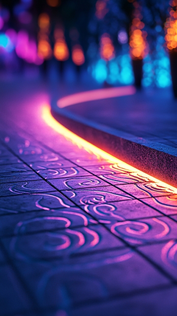 霓虹灯下的地面纹理