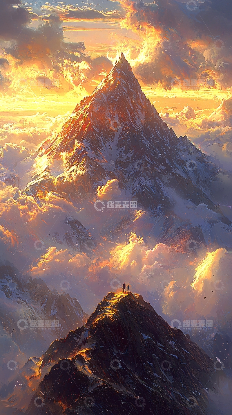 高清大图下载【趣麦麦图】雪山顶上日出风景