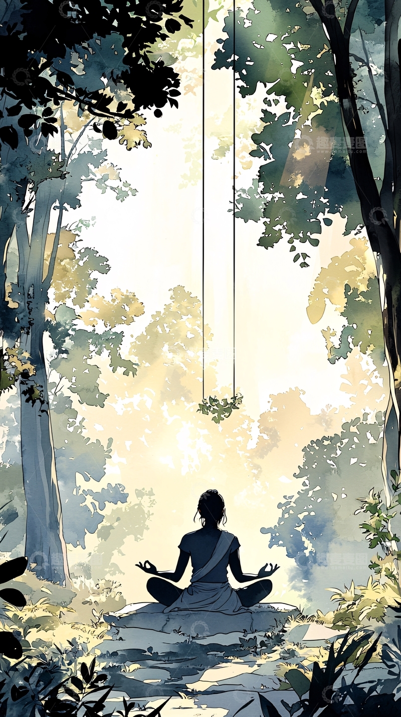 高清大图下载【趣麦麦图】森林冥想瑜伽修行者