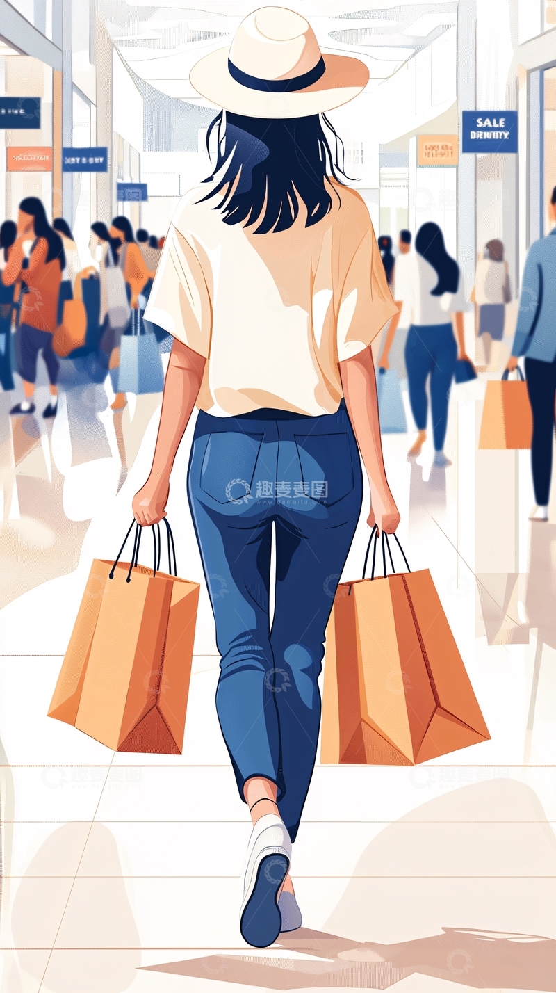 高清大图下载【趣麦麦图】购物商场中的时尚女性