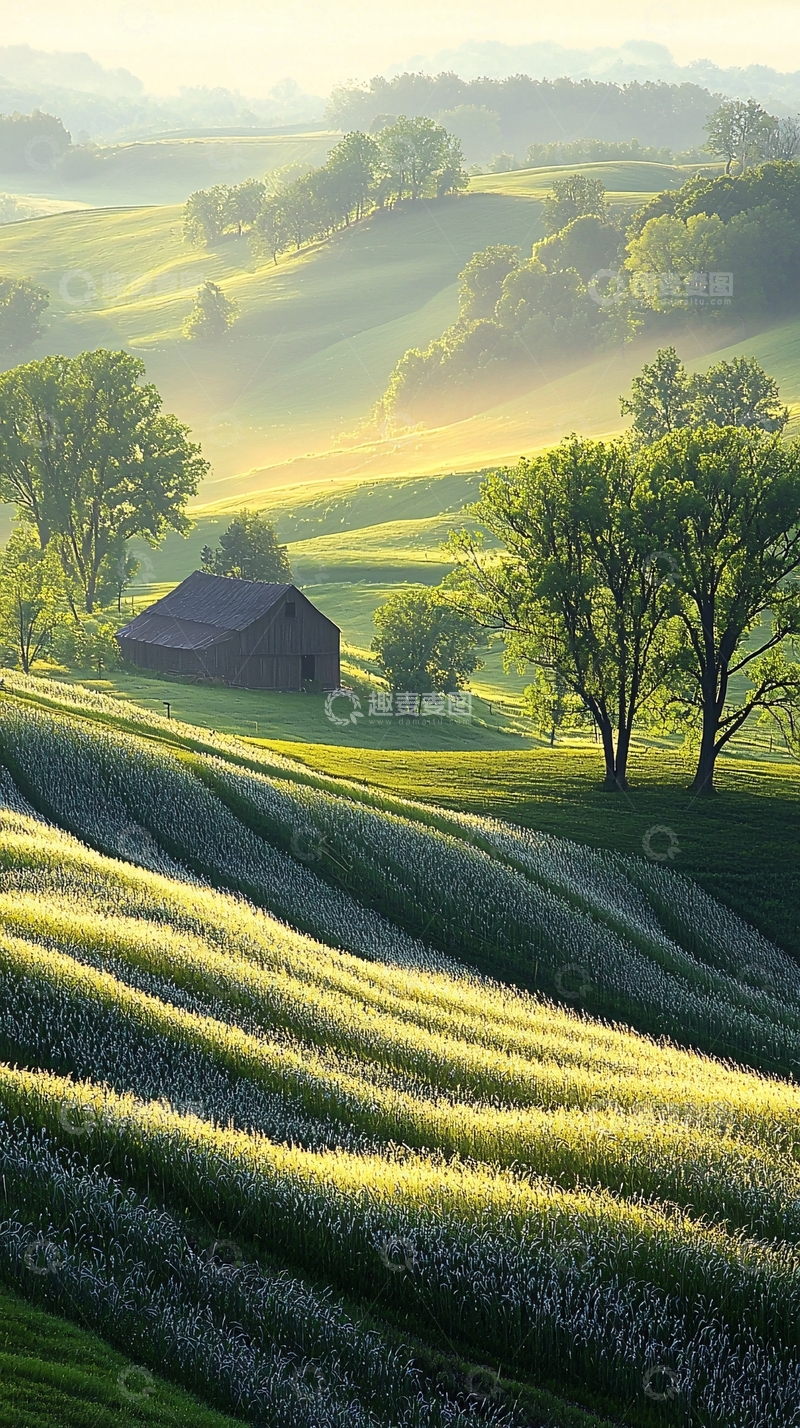 高清大图下载【趣麦麦图】晨光下的田园风光