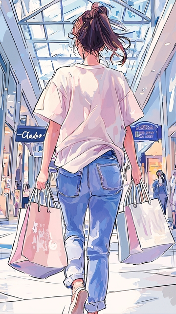 购物女孩背影