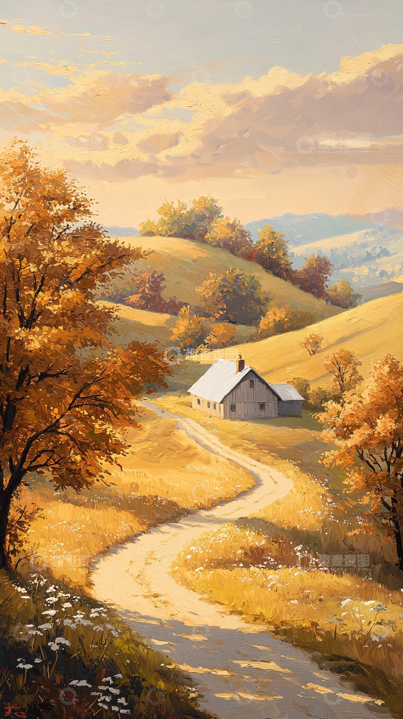 高清大图下载【趣麦麦图】秋日田园小路风景画