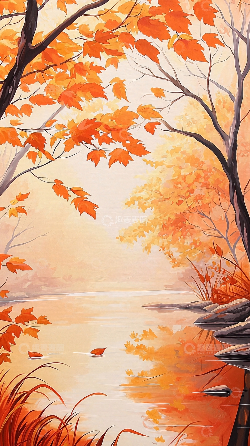 高清大图下载【趣麦麦图】秋日湖畔落叶静谧