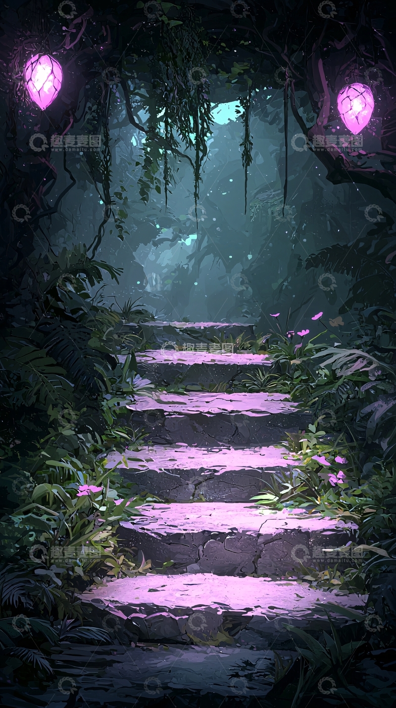 高清大图下载【趣麦麦图】神秘森林中的石阶