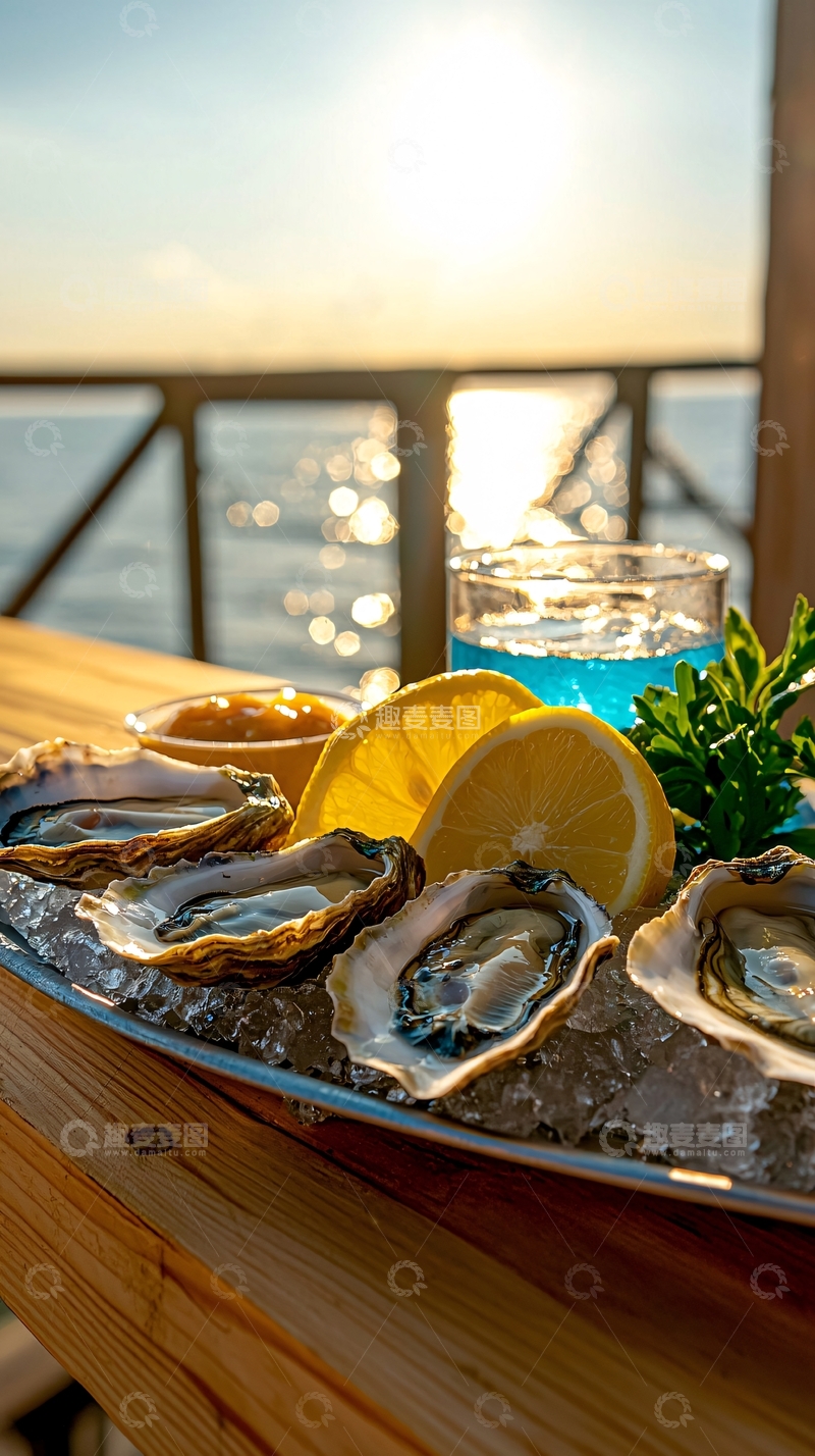 高清大图下载【趣麦麦图】海景餐厅的生蚝拼盘