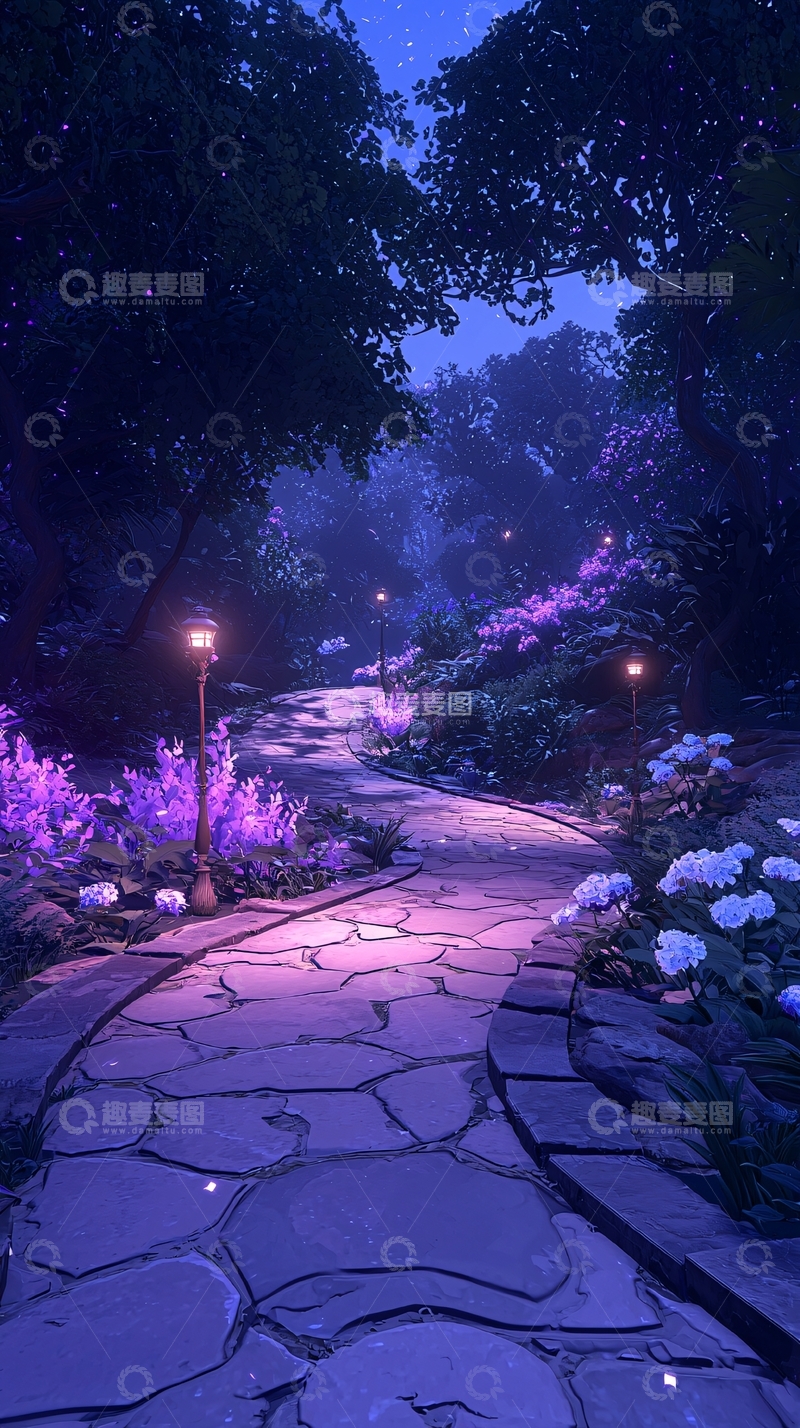 高清大图下载【趣麦麦图】梦幻紫色花园小径
