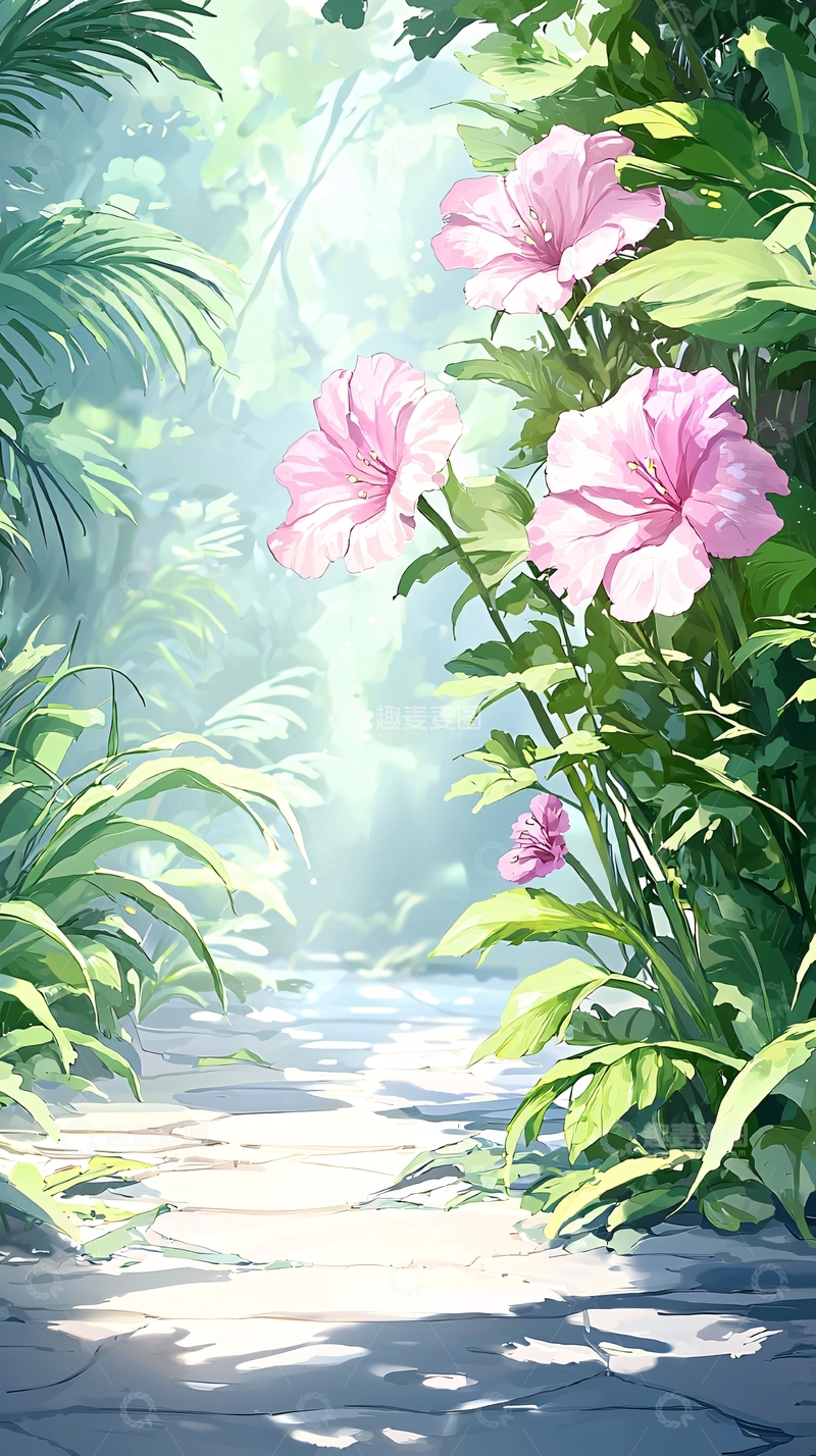 高清大图下载【趣麦麦图】丛林中的粉色花朵