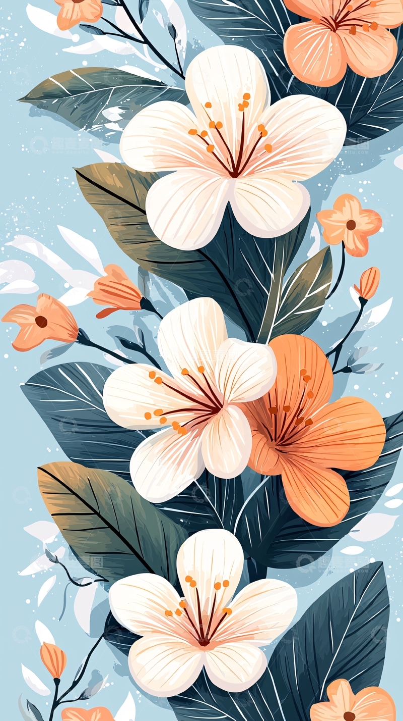 高清大图下载【趣麦麦图】清新花卉插画背景素材