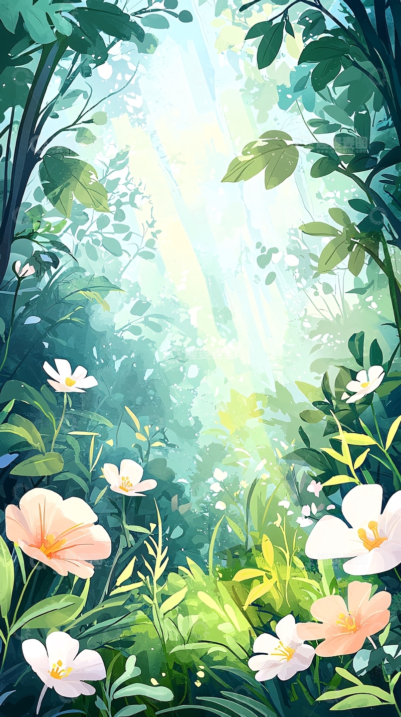 高清大图下载【趣麦麦图】阳光森林中的花朵